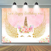 Einhorn Blume Rosa Glücklich Geburtstag Hintergrund Für Mädchen